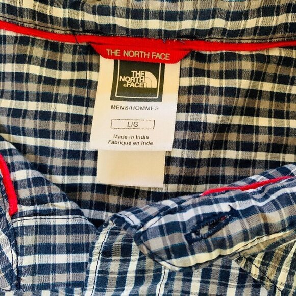 The North Face Mens Shirt Short Sleeve Plaid Blue Cotton Blend Size Large - Picture 7 of 12